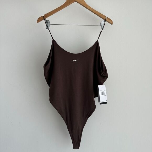 Nike Bodysuit Top Womens XXL Brown Cami High Leg Chill Knit Minimalist Sporty - Picture 1 of 8